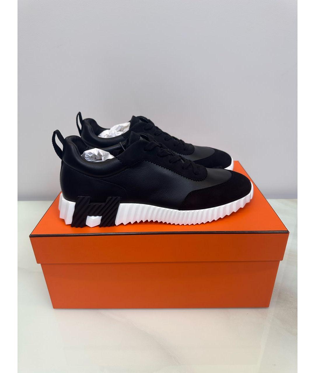 HERMES Черные кожаные низкие кроссовки / кеды, фото 9