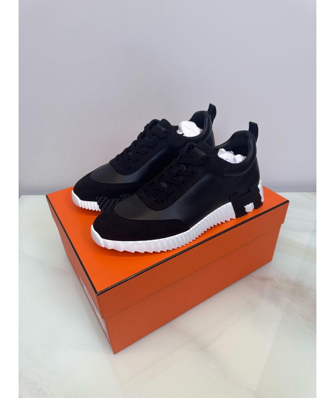 HERMES Черные кожаные низкие кроссовки / кеды, фото 2