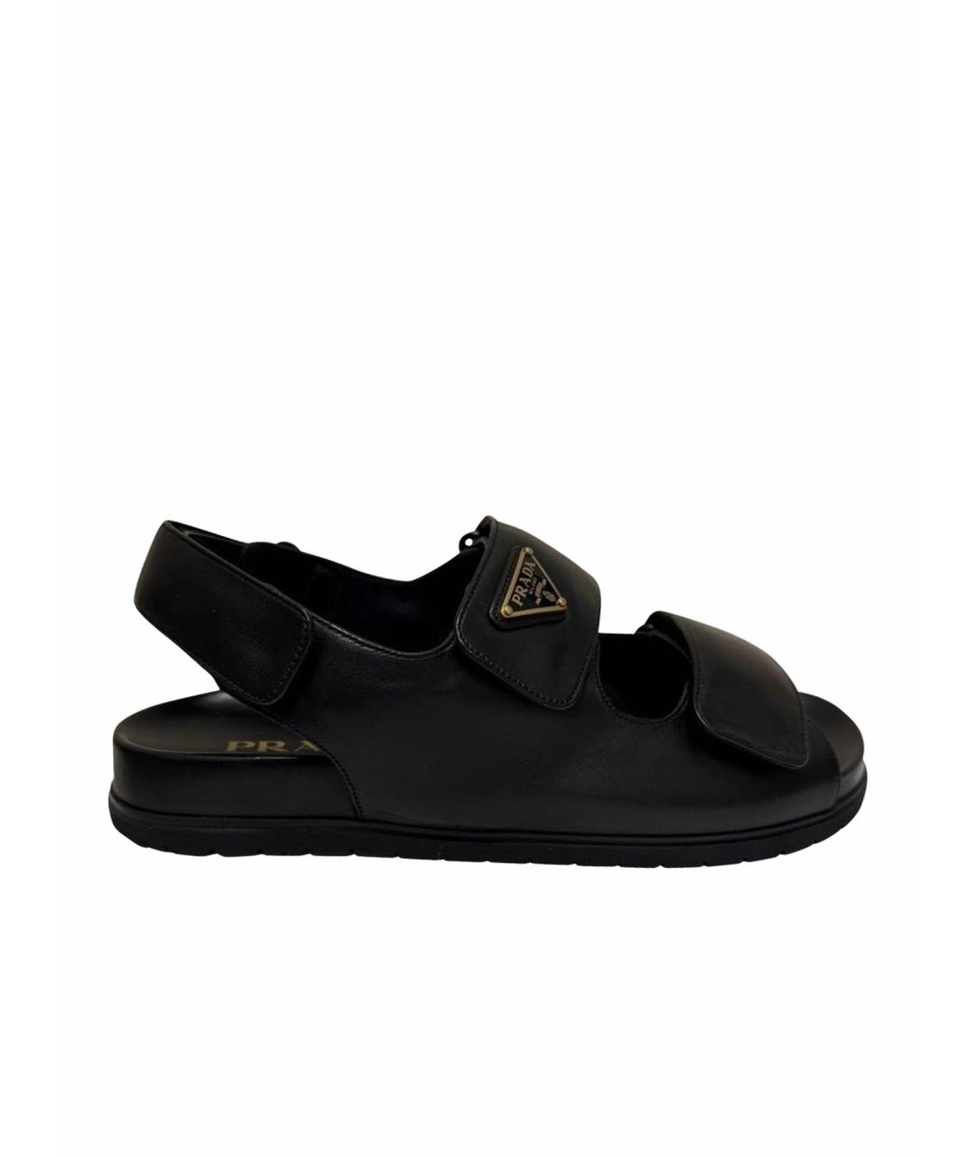 PRADA Черные кожаные сандалии, фото 1