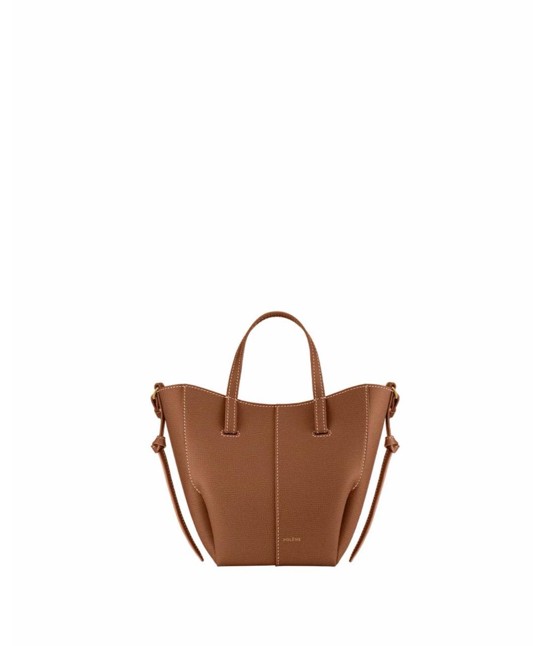 POLENE Коричневая кожаная сумка с короткими ручками, фото 5