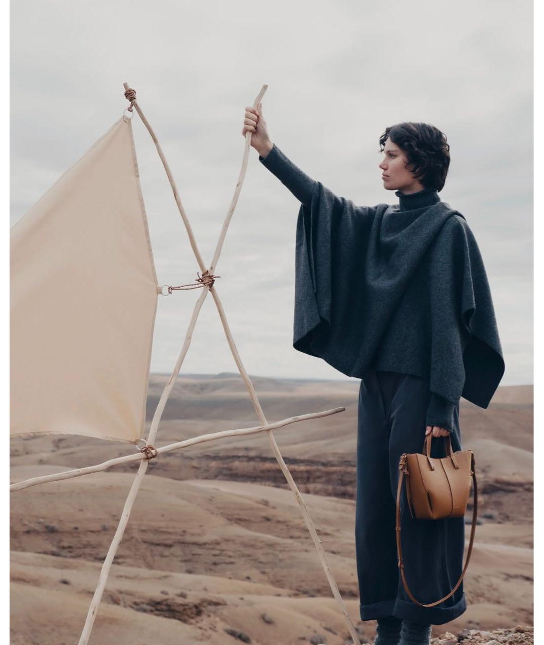 POLENE Коричневая кожаная сумка с короткими ручками, фото 2