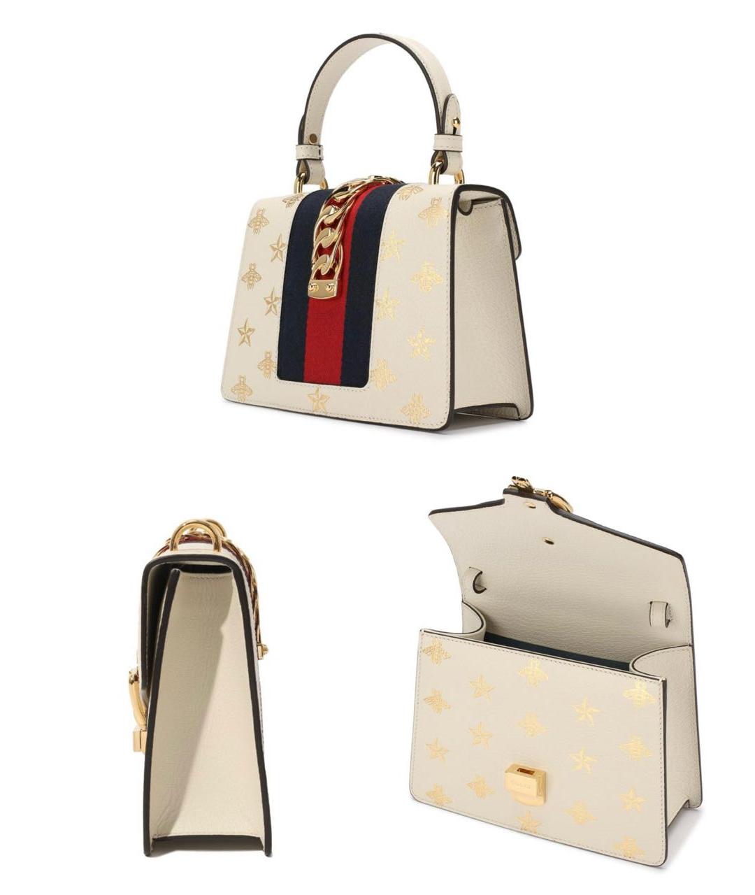 GUCCI Белая кожаная сумка с короткими ручками, фото 6