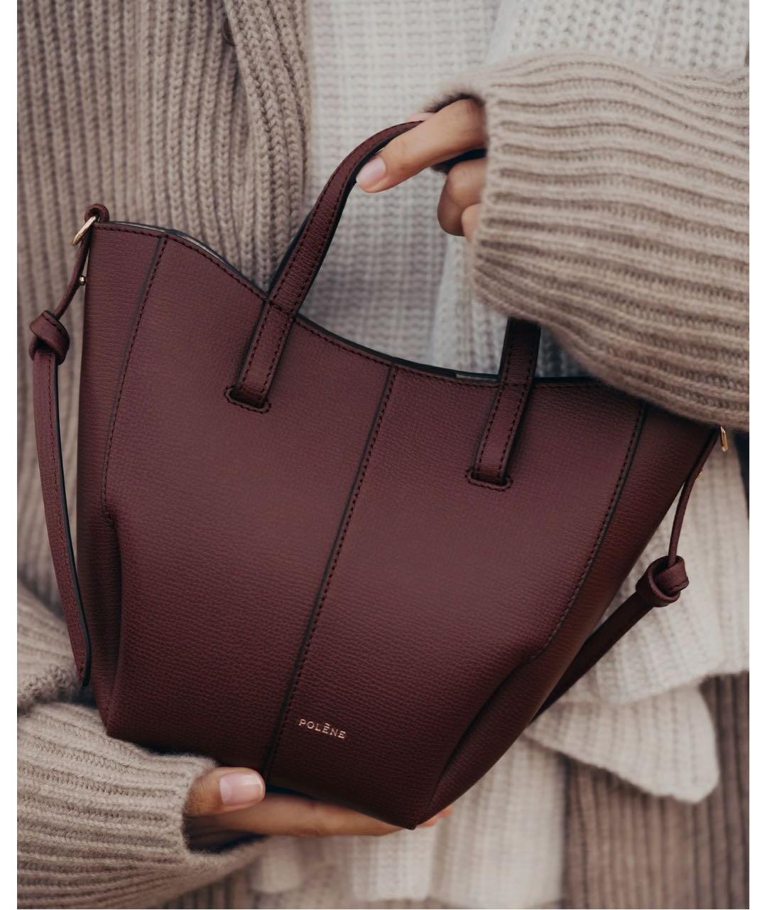 POLENE Бордовая кожаная сумка с короткими ручками, фото 4