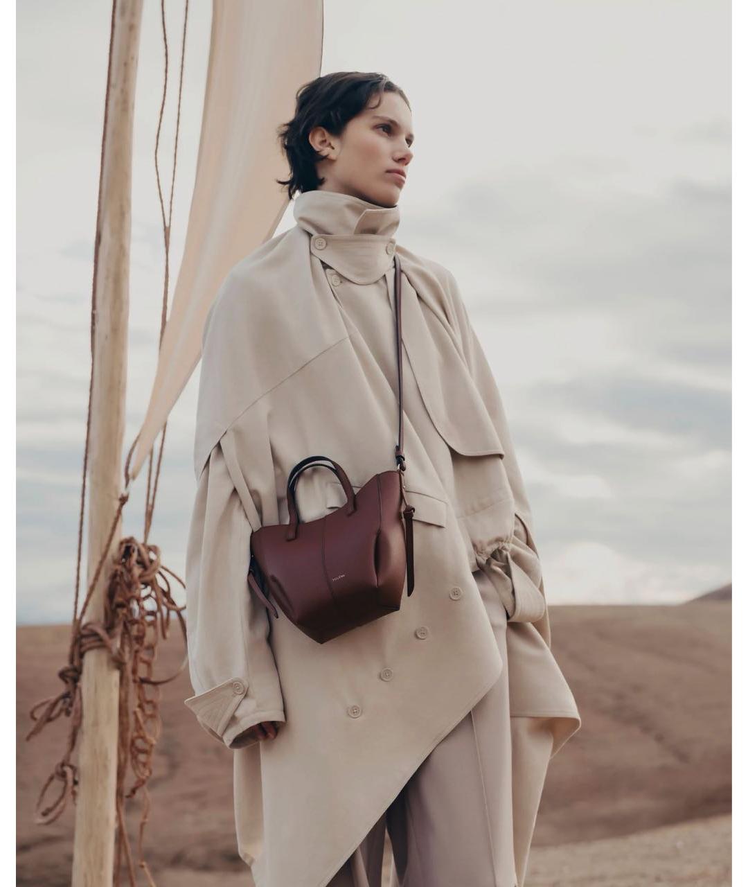 POLENE Бордовая кожаная сумка с короткими ручками, фото 5