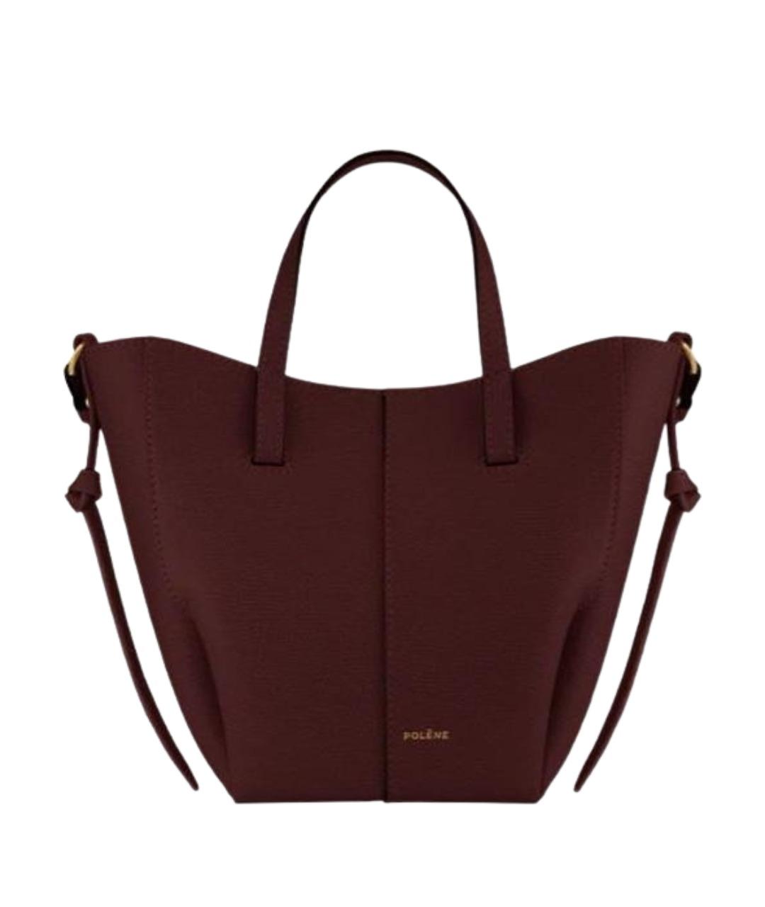 POLENE Бордовая кожаная сумка с короткими ручками, фото 1