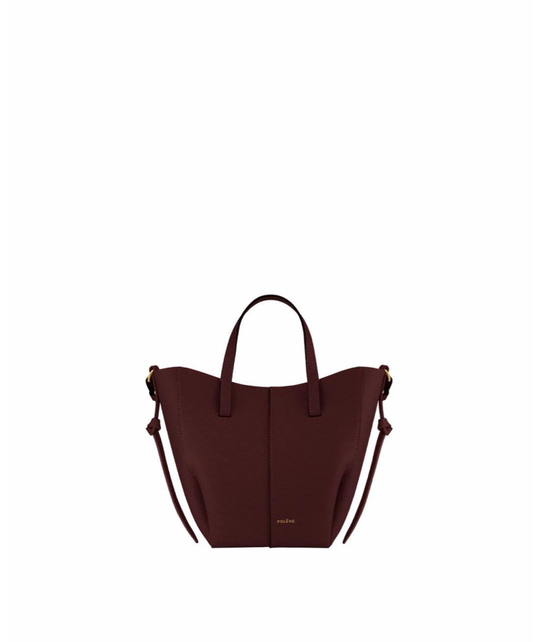 POLENE Бордовая кожаная сумка с короткими ручками, фото 6