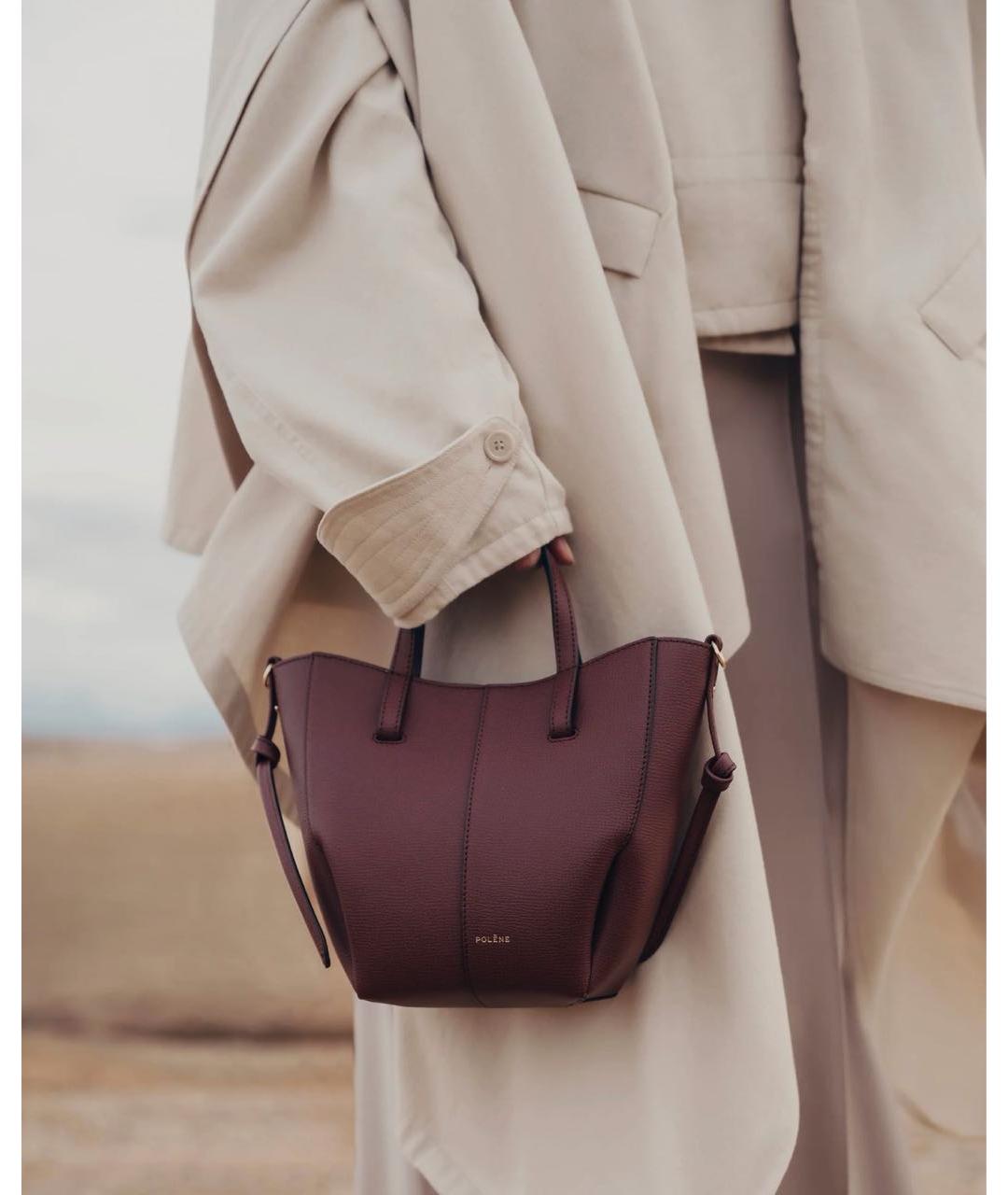 POLENE Бордовая кожаная сумка с короткими ручками, фото 2