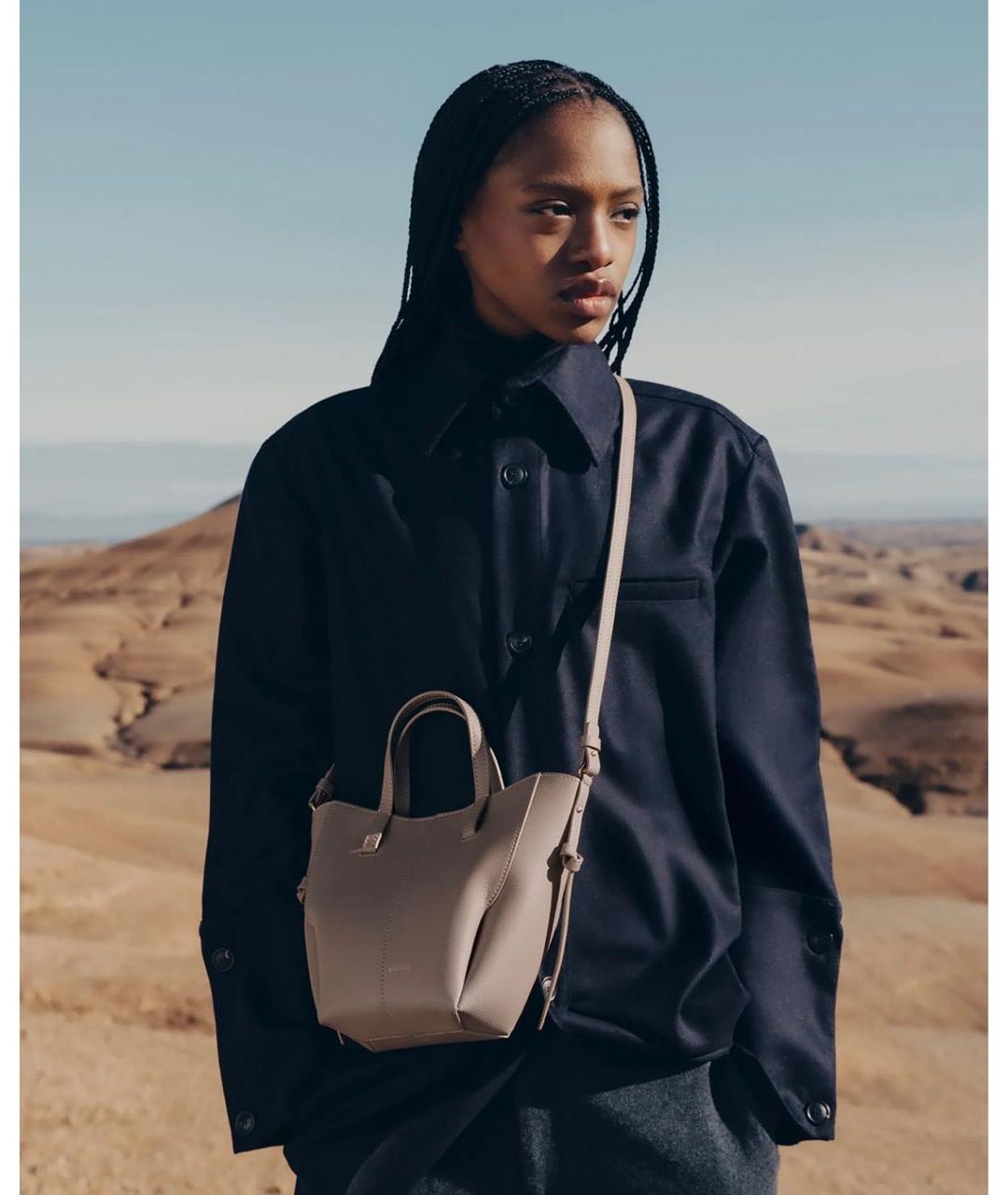 POLENE Серая кожаная сумка тоут, фото 5