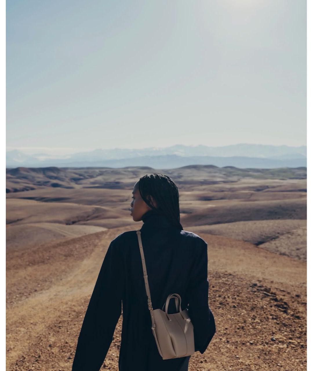 POLENE Серая кожаная сумка тоут, фото 2