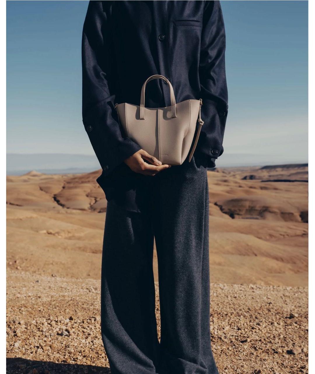 POLENE Серая кожаная сумка тоут, фото 3