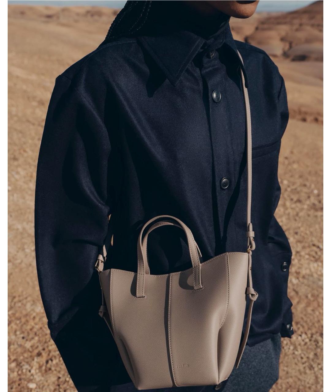 POLENE Серая кожаная сумка тоут, фото 4