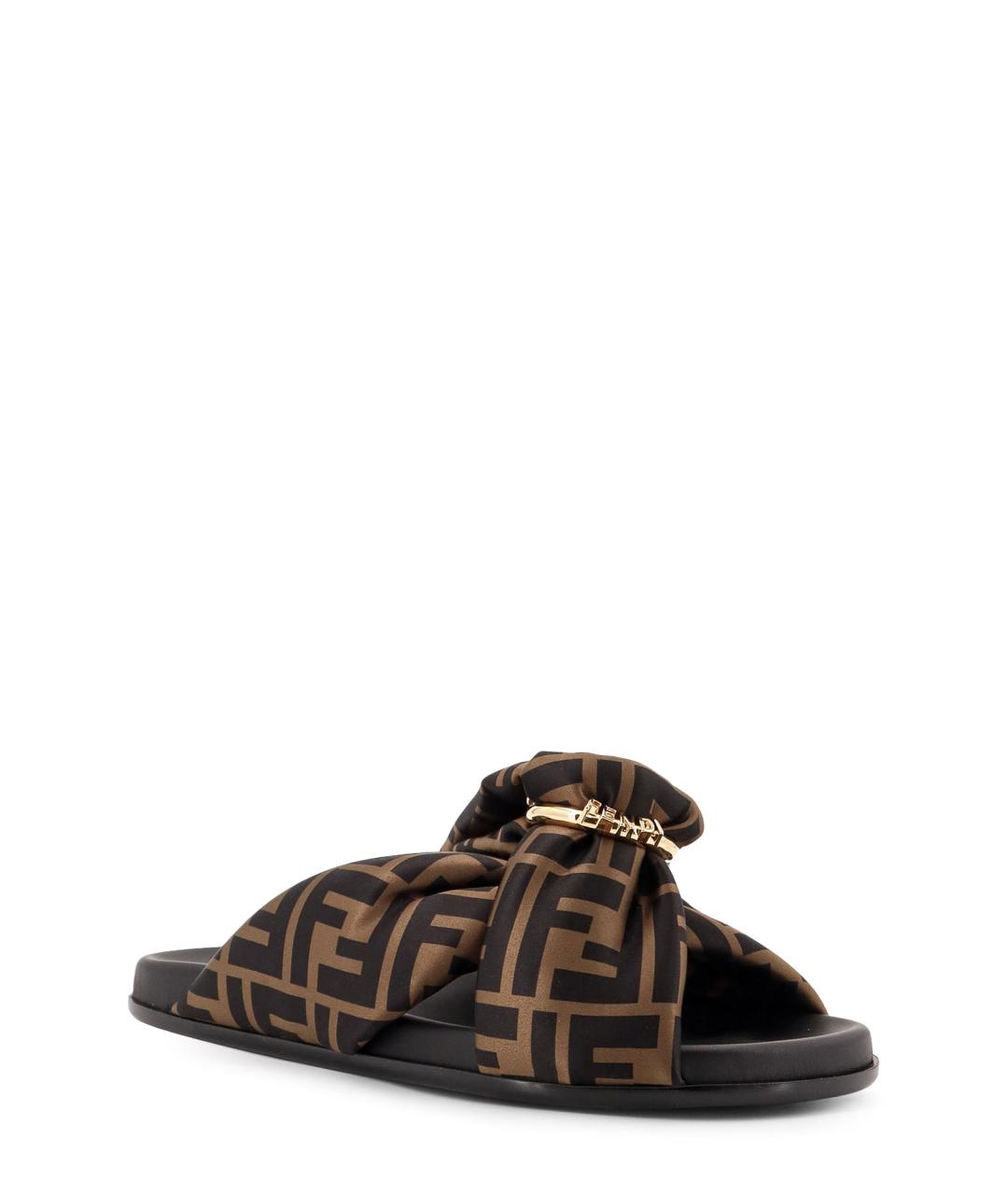 FENDI Коричневые текстильные шлепанцы, фото 2