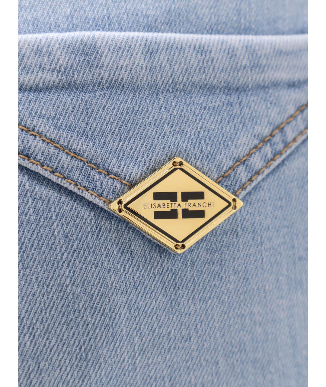 ELISABETTA FRANCHI Голубые хлопковые прямые джинсы, фото 3