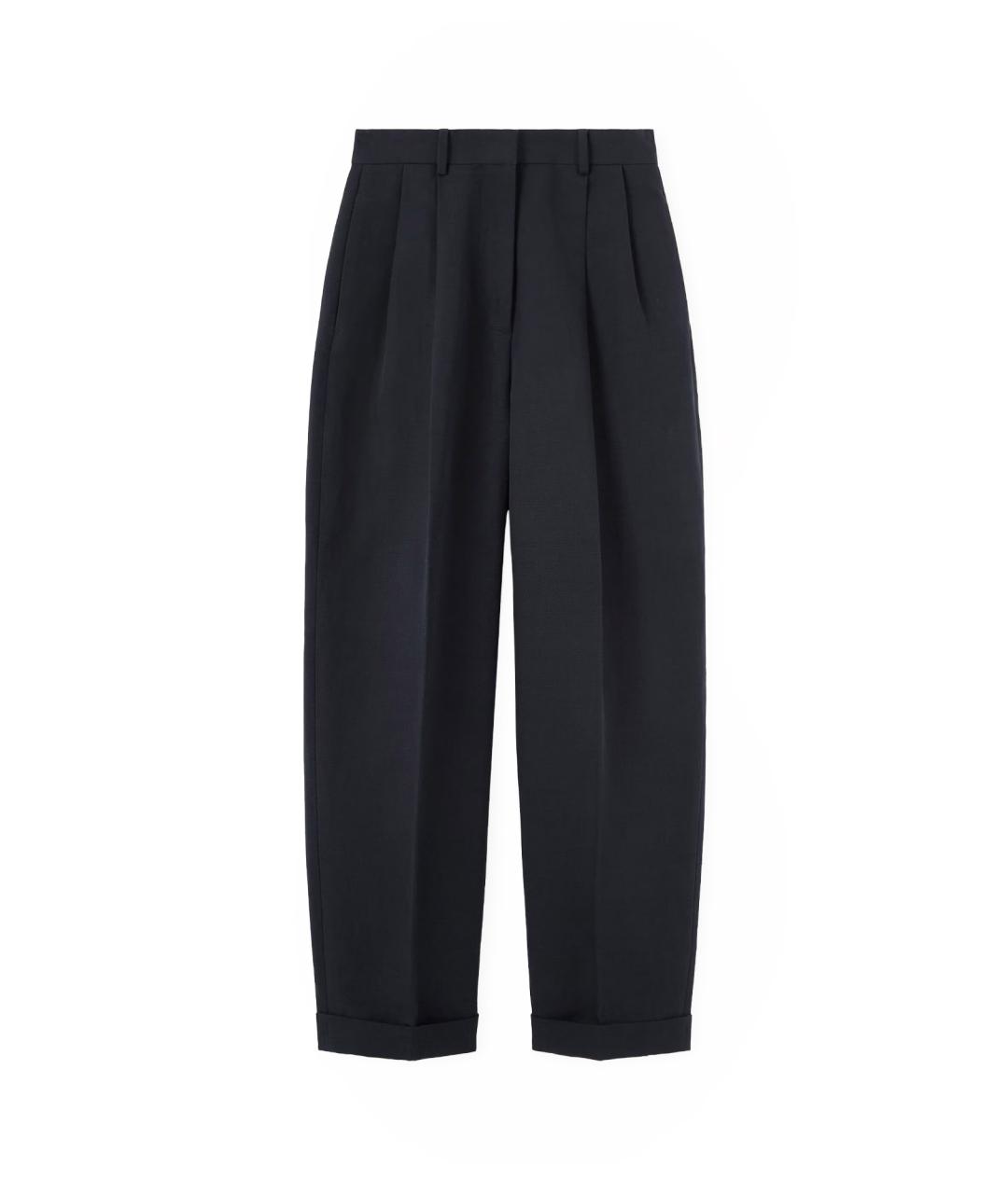 LORO PIANA Темно-синие льняные прямые брюки, фото 1