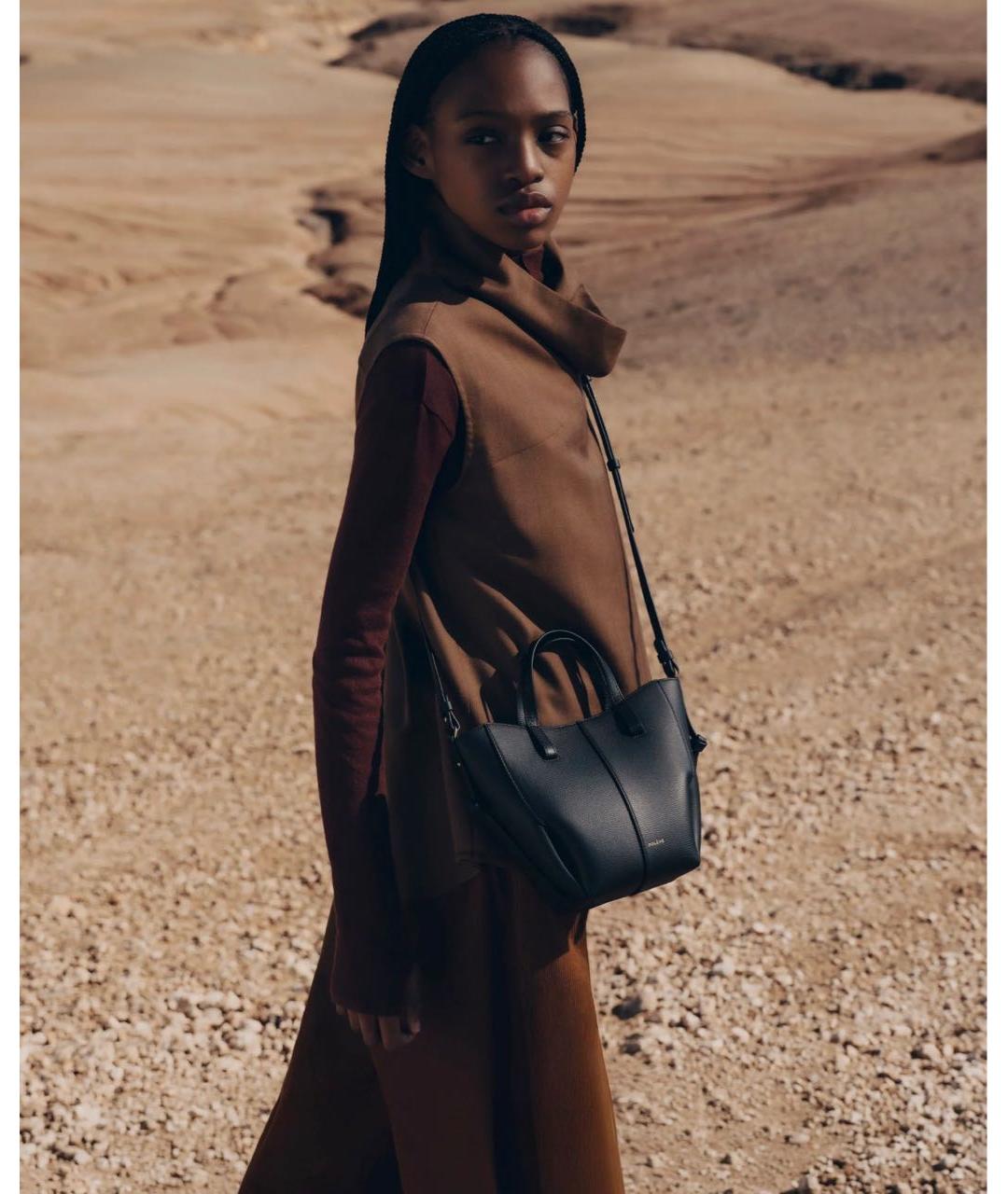 POLENE Черная кожаная сумка тоут, фото 4