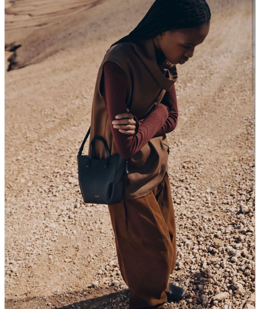 POLENE Черная кожаная сумка тоут, фото 3