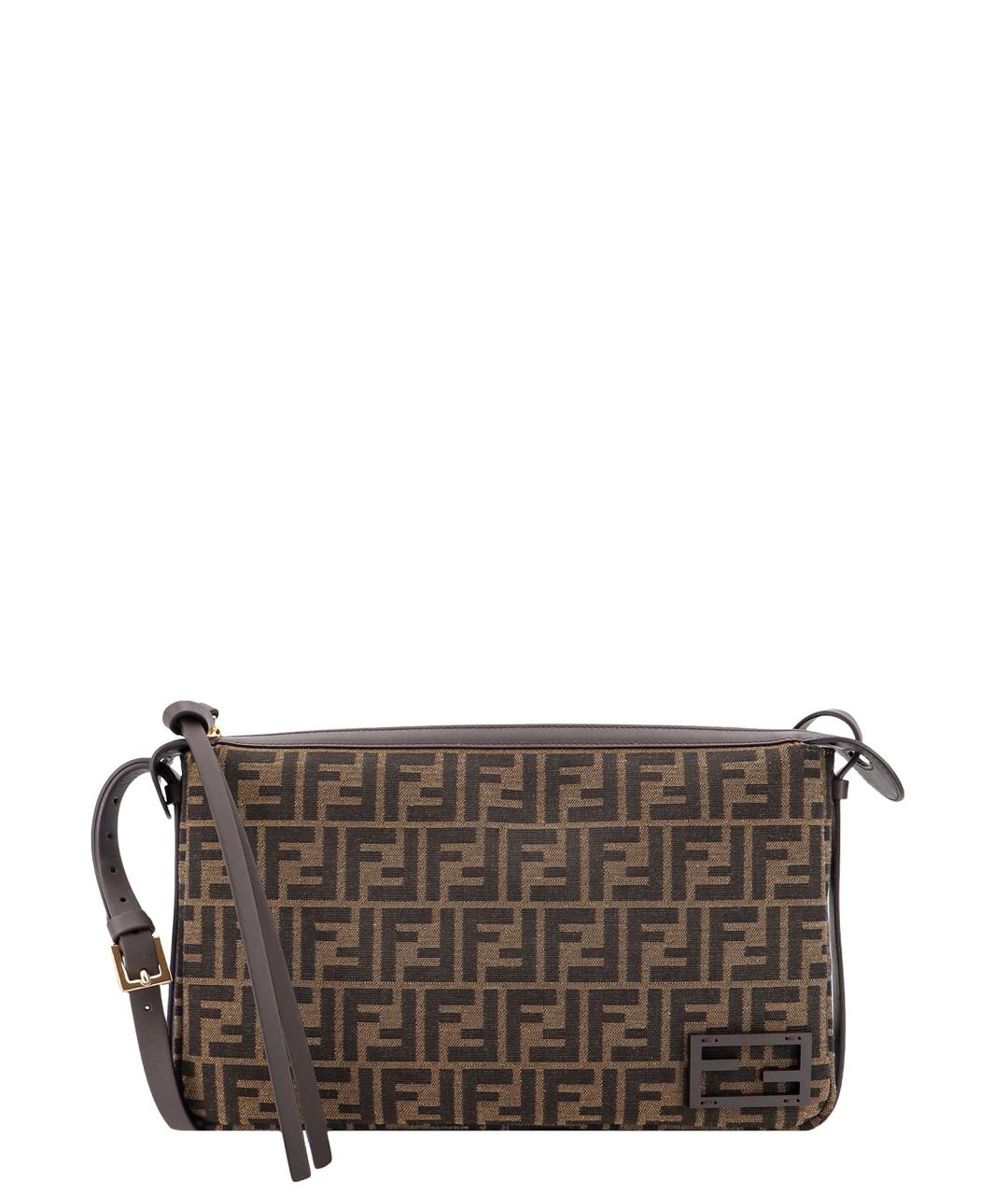 FENDI Коричневая жаккардовая сумка через плечо, фото 1