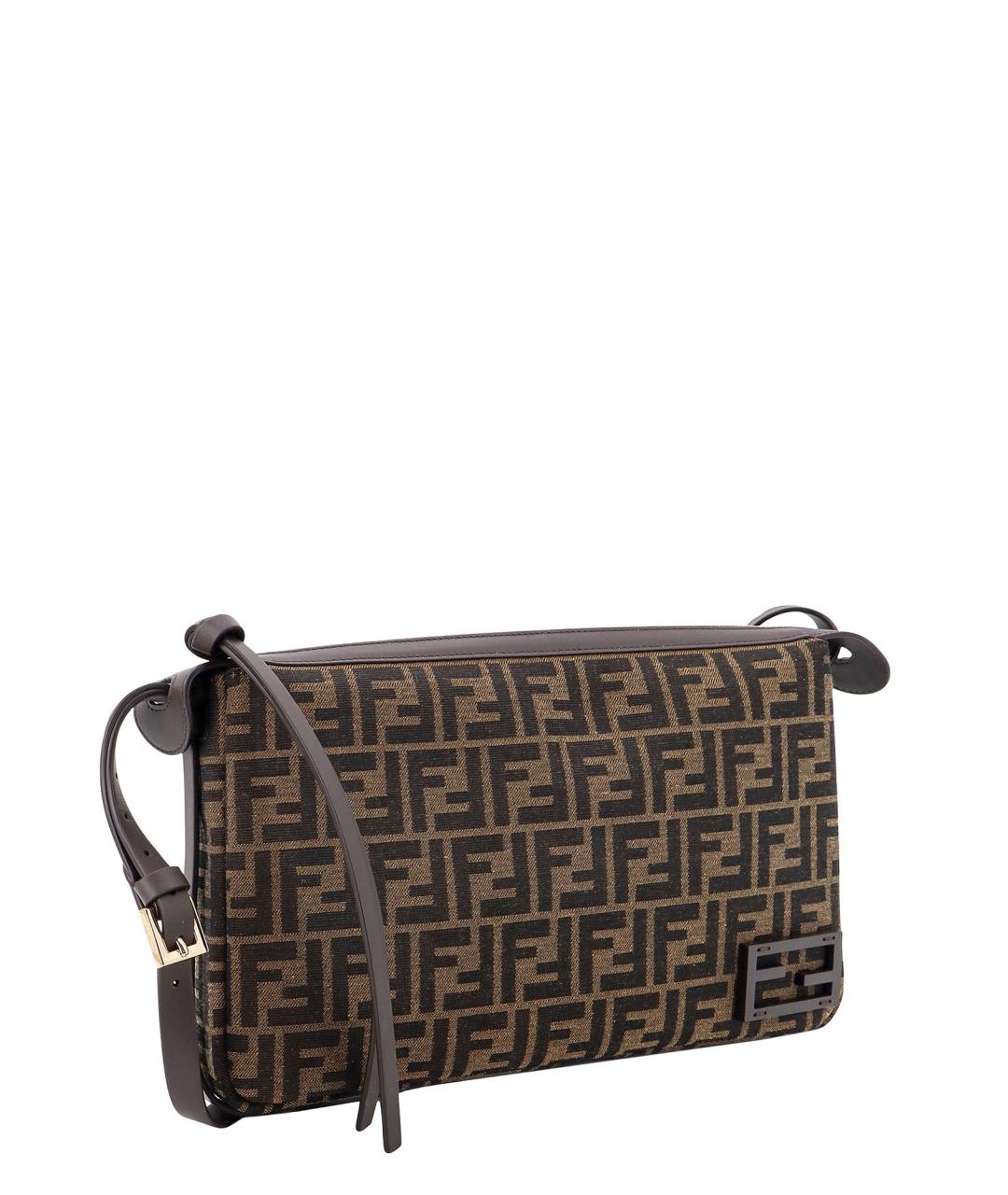 FENDI Коричневая жаккардовая сумка через плечо, фото 3