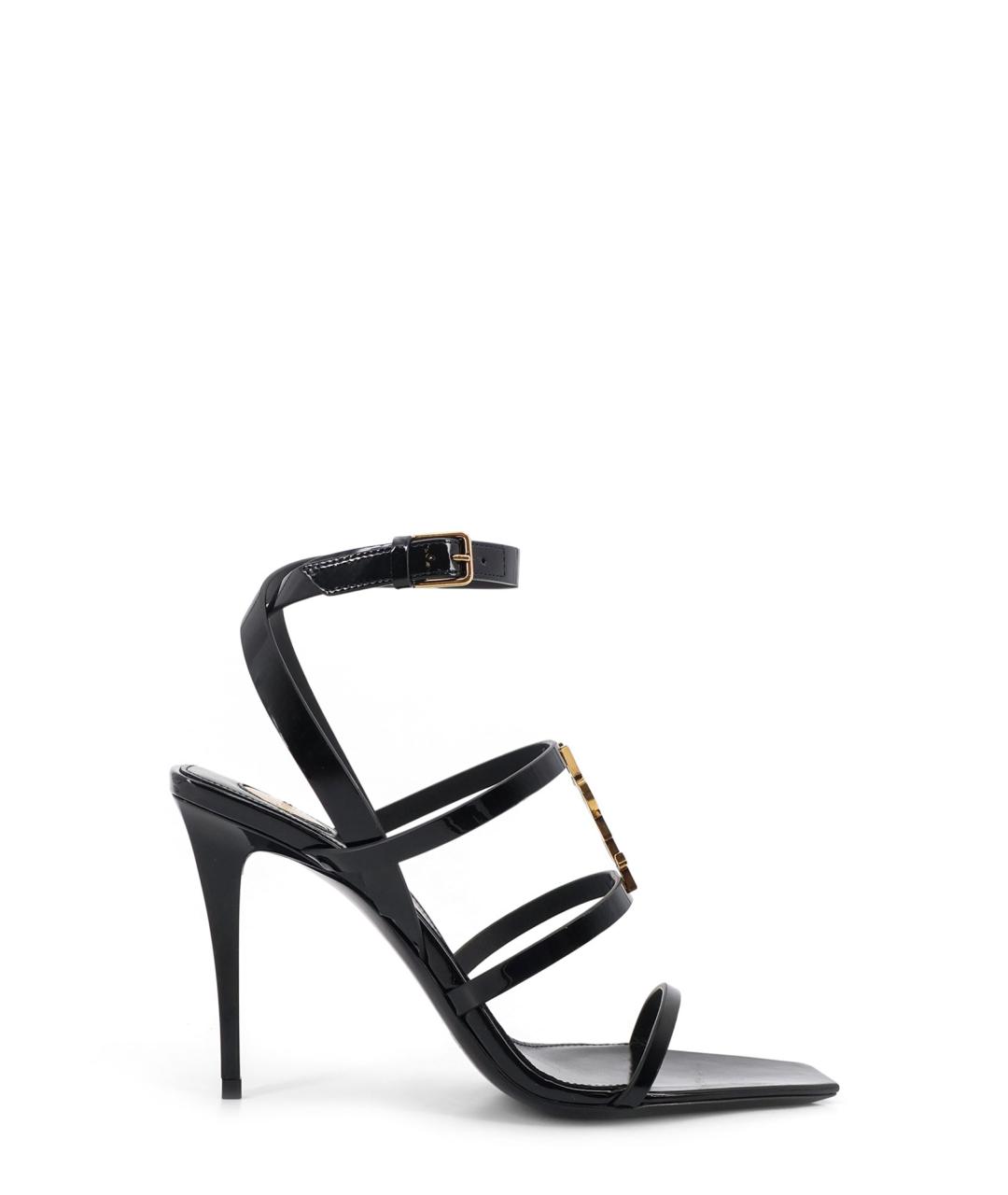 SAINT LAURENT Черные босоножки из лакированной кожи, фото 1