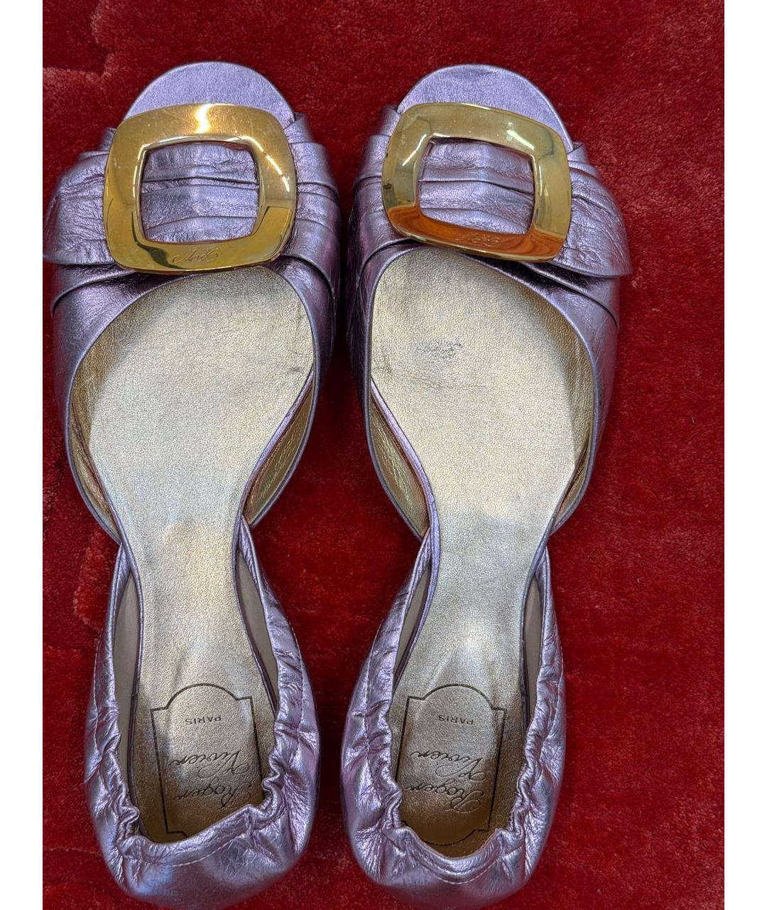 ROGER VIVIER Розовые кожаные лодочки на низком каблуке, фото 3