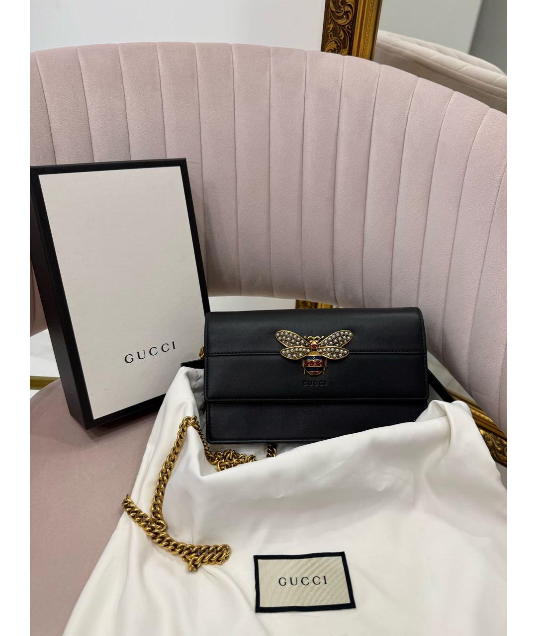 GUCCI Черная кожаная сумка через плечо, фото 7