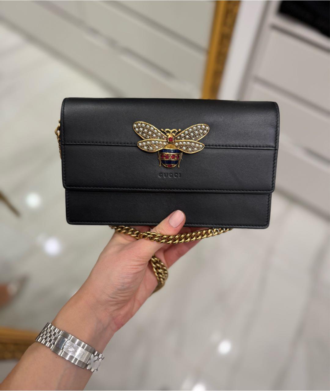 GUCCI Черная кожаная сумка через плечо, фото 2