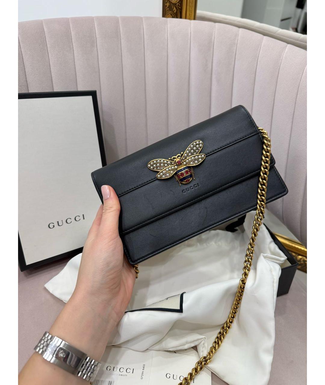 GUCCI Черная кожаная сумка через плечо, фото 5