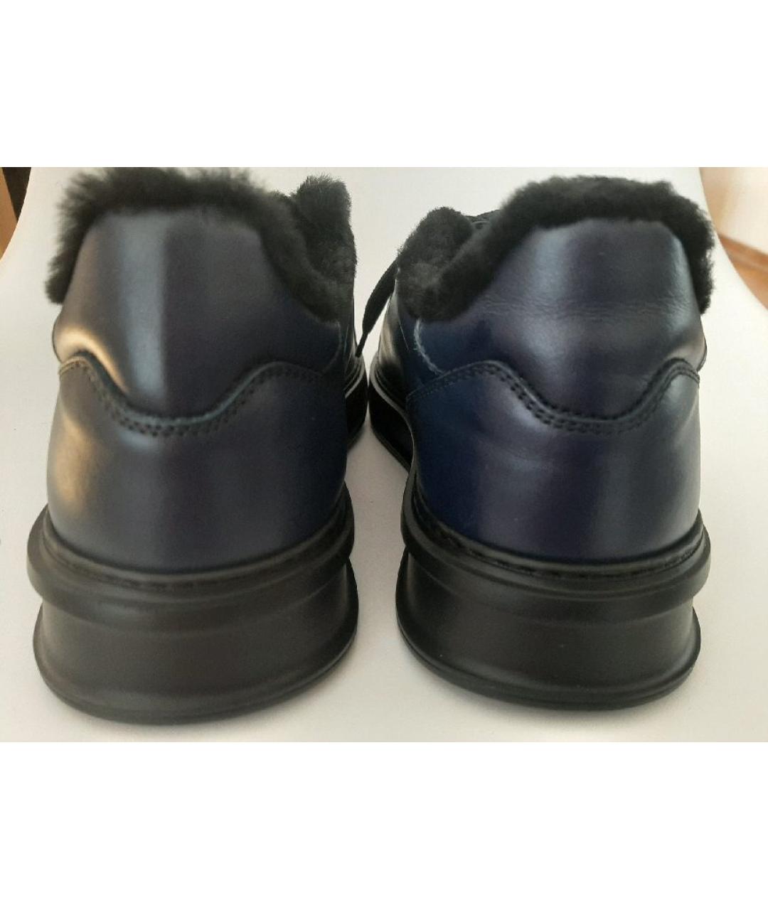 ROBERTO CAVALLI Темно-синие кожаные низкие кроссовки / кеды, фото 4