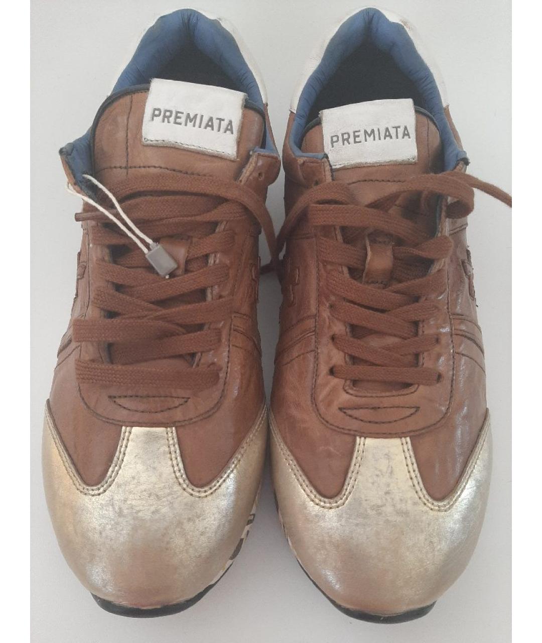 PREMIATA Коричневые кожаные низкие кроссовки / кеды, фото 2