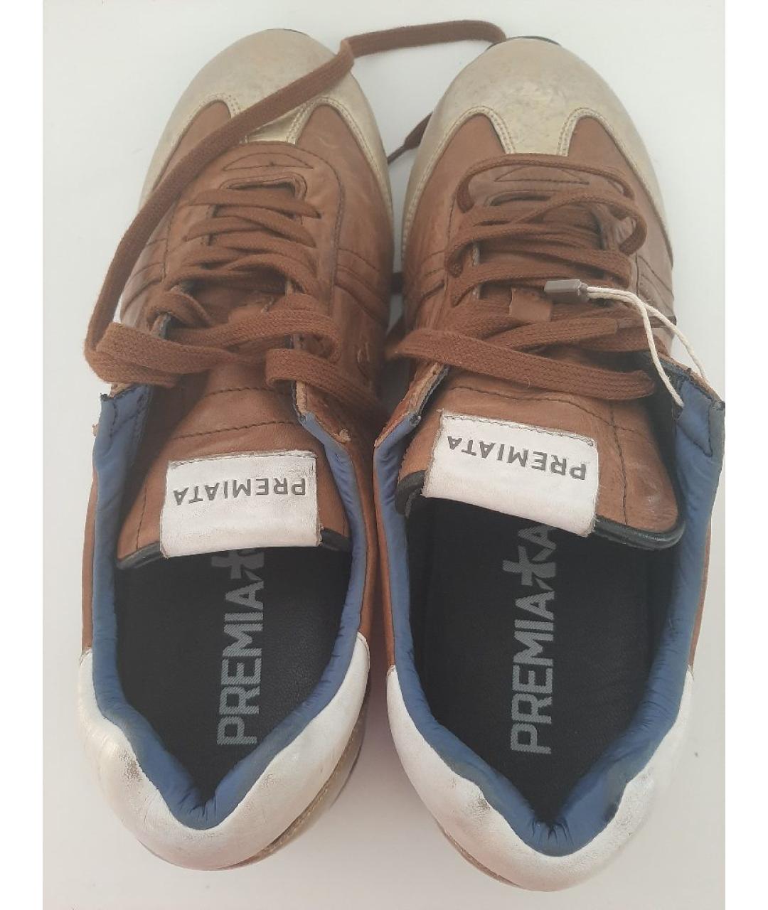 PREMIATA Коричневые кожаные низкие кроссовки / кеды, фото 3