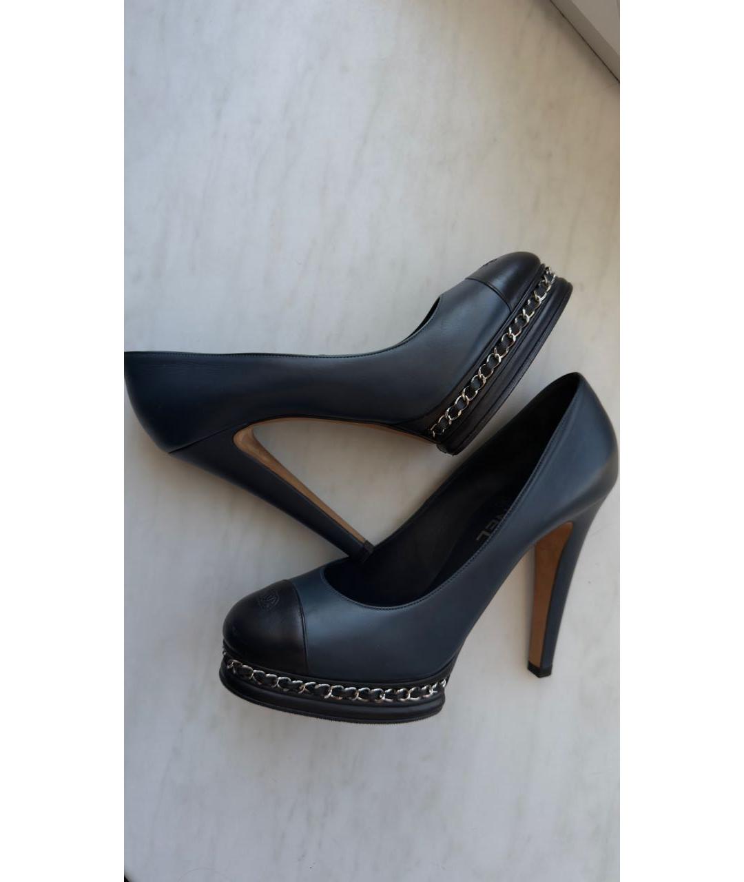 CHANEL Темно-синие кожаные туфли, фото 7