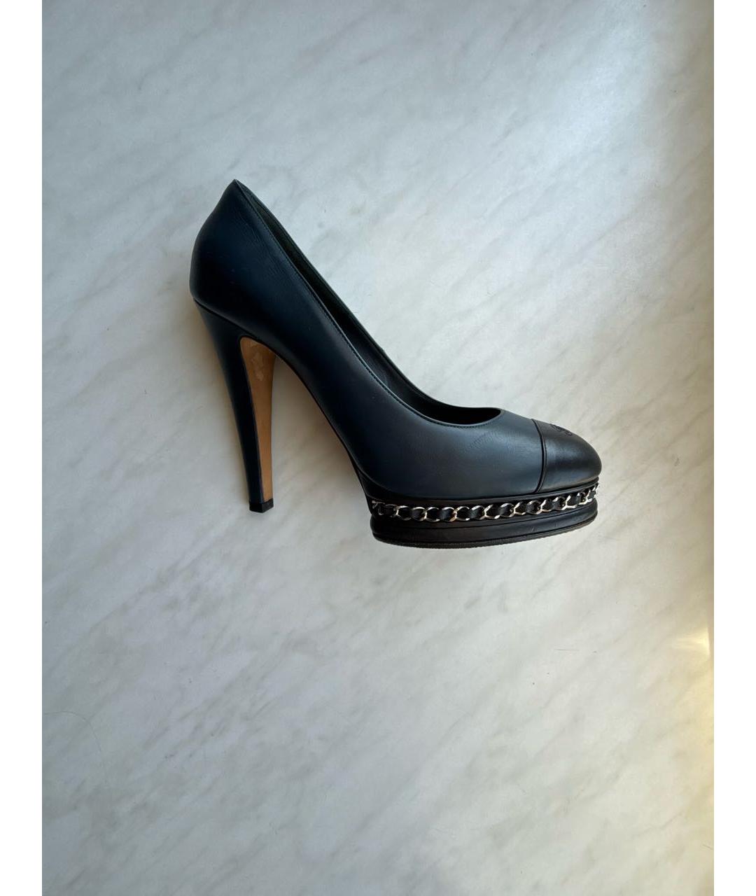 CHANEL Темно-синие кожаные туфли, фото 8