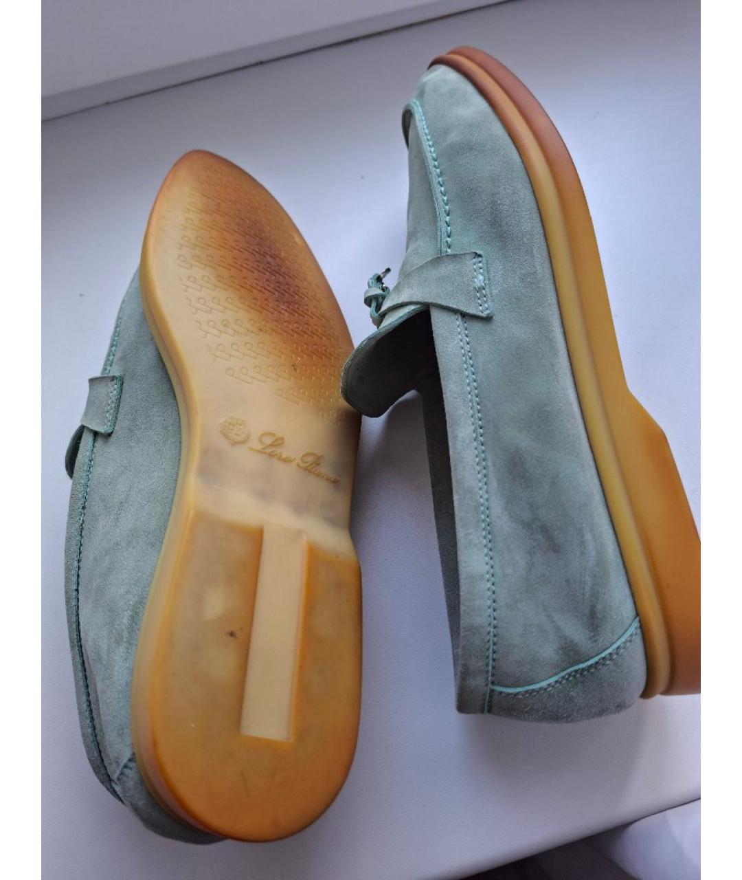 LORO PIANA Голубые замшевые лоферы, фото 3