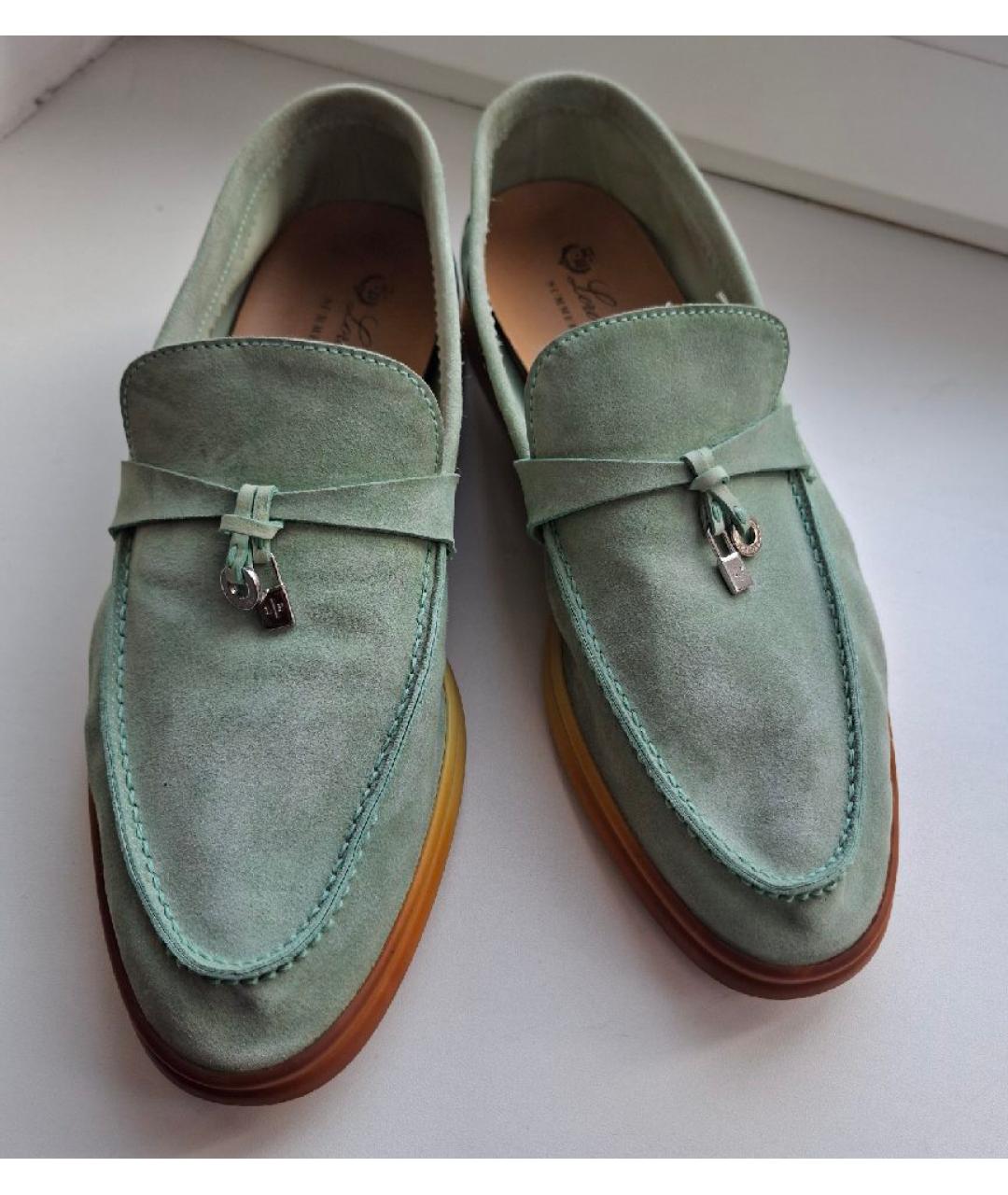 LORO PIANA Голубые замшевые лоферы, фото 2