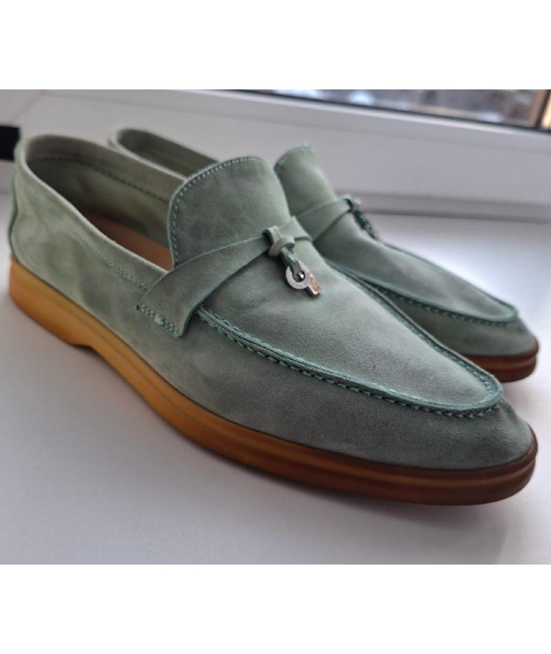 LORO PIANA Голубые замшевые лоферы, фото 6