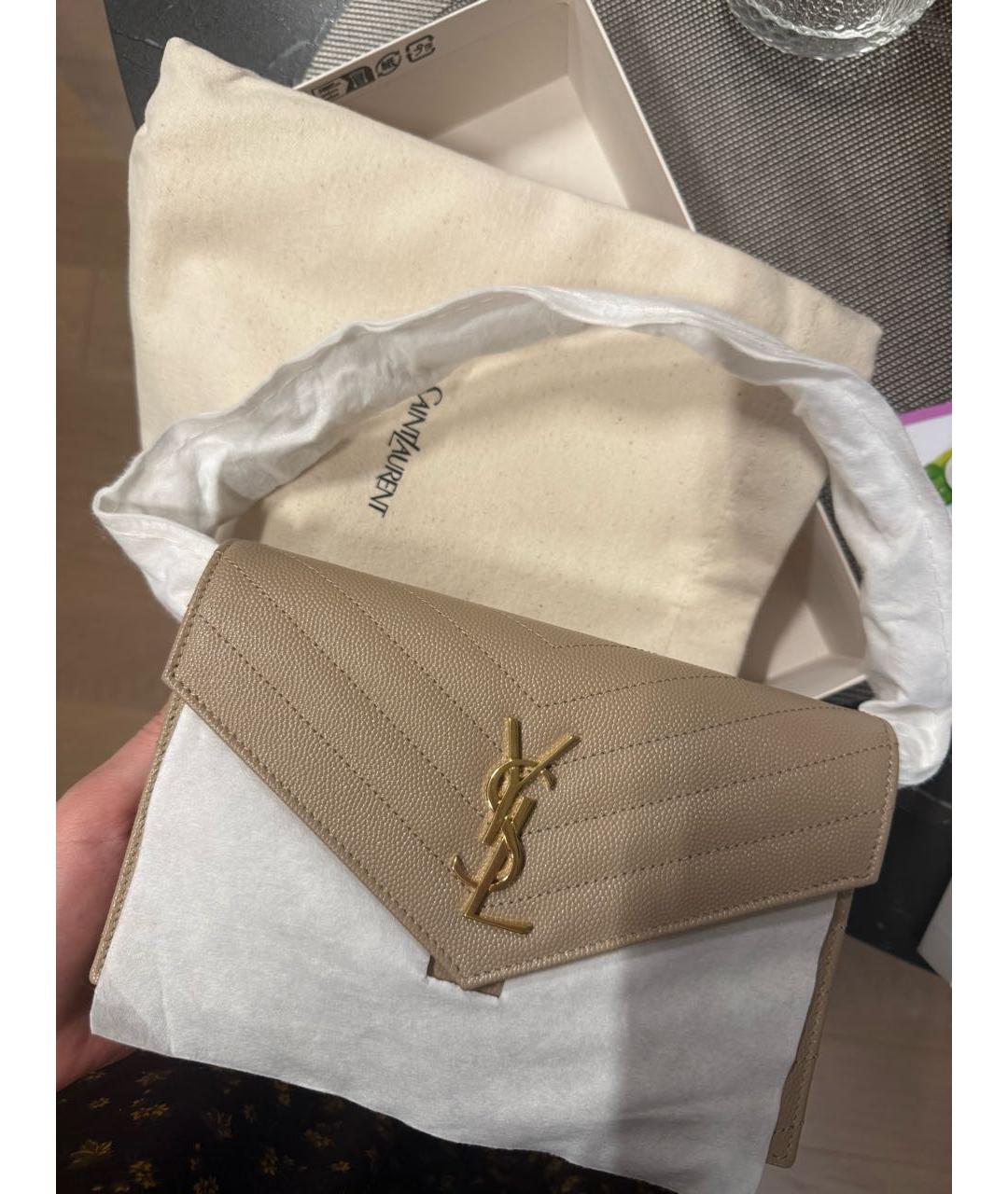 SAINT LAURENT Бежевая кожаная сумка через плечо, фото 5