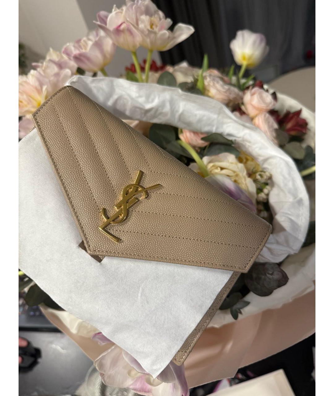 SAINT LAURENT Бежевая кожаная сумка через плечо, фото 2
