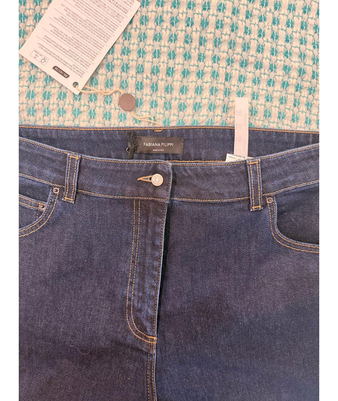 FABIANA FILIPPI Темно-синие хлопко-эластановые прямые джинсы, фото 3