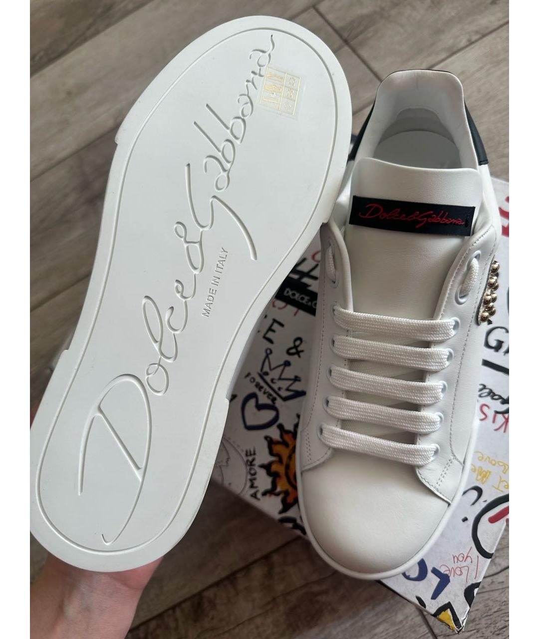 DOLCE&GABBANA Белые кожаные кеды, фото 5