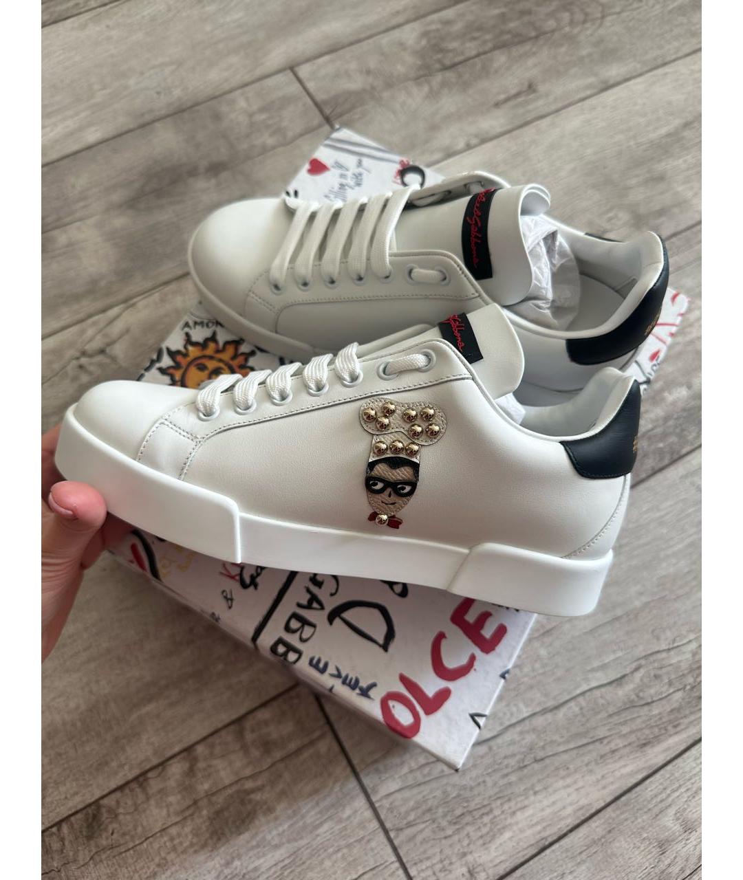 DOLCE&GABBANA Белые кожаные кеды, фото 4