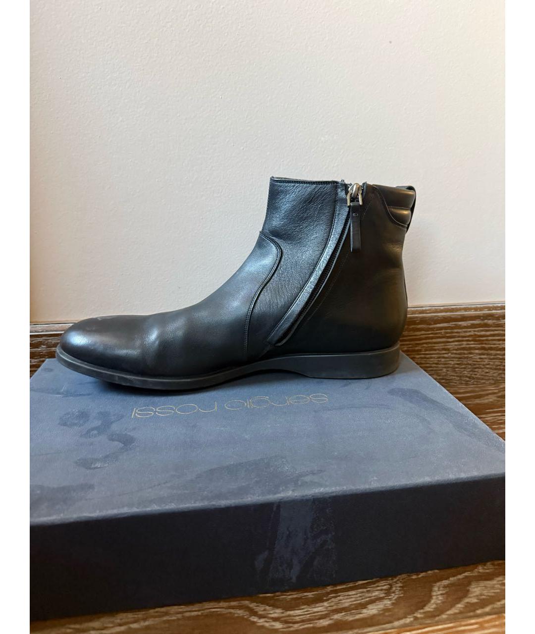 SERGIO ROSSI Черные кожаные высокие ботинки, фото 3