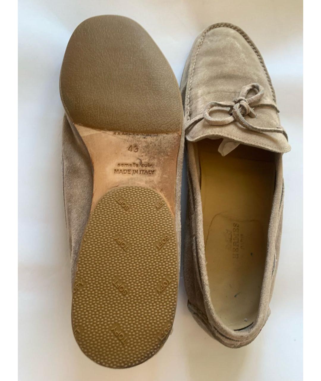 HERMES Бежевые замшевые мокасины, фото 4