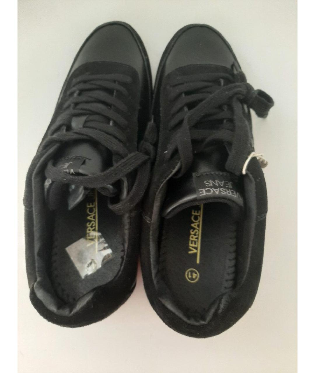 VERSACE Черные кожаные низкие кроссовки / кеды, фото 3