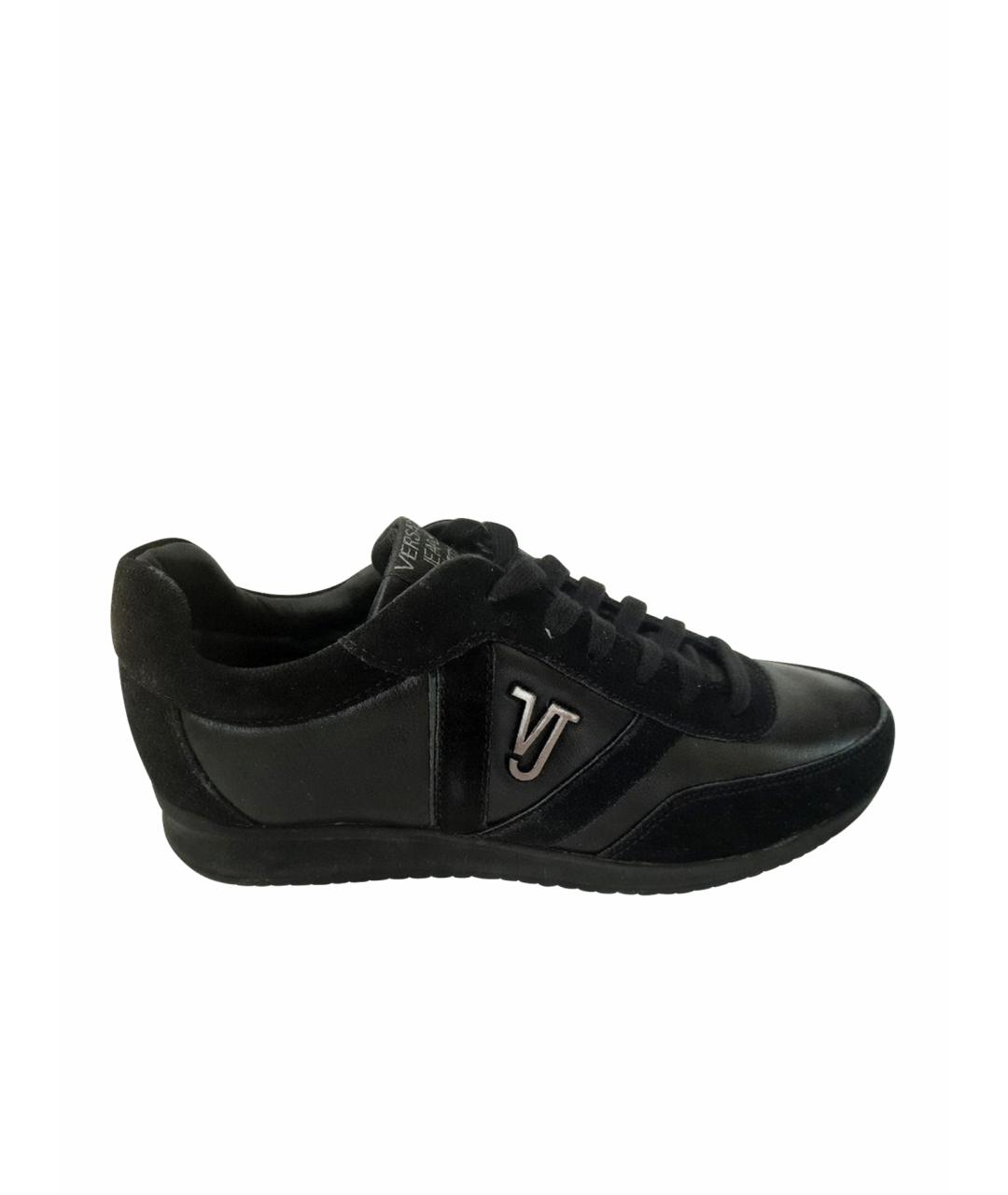 VERSACE Черные кожаные низкие кроссовки / кеды, фото 1