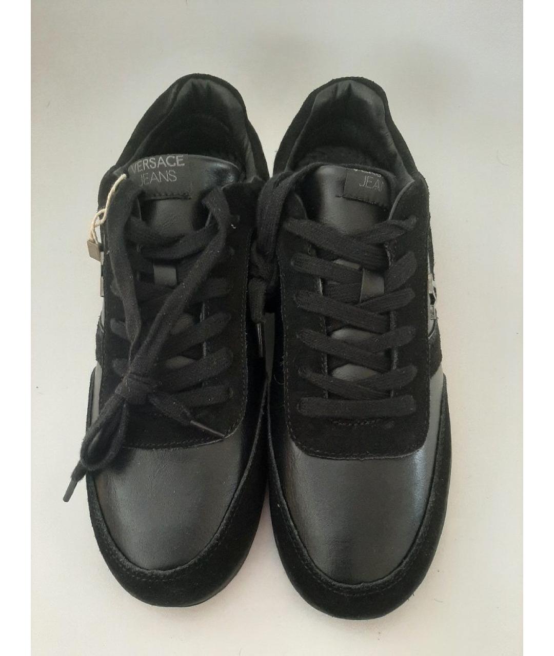 VERSACE Черные кожаные низкие кроссовки / кеды, фото 2