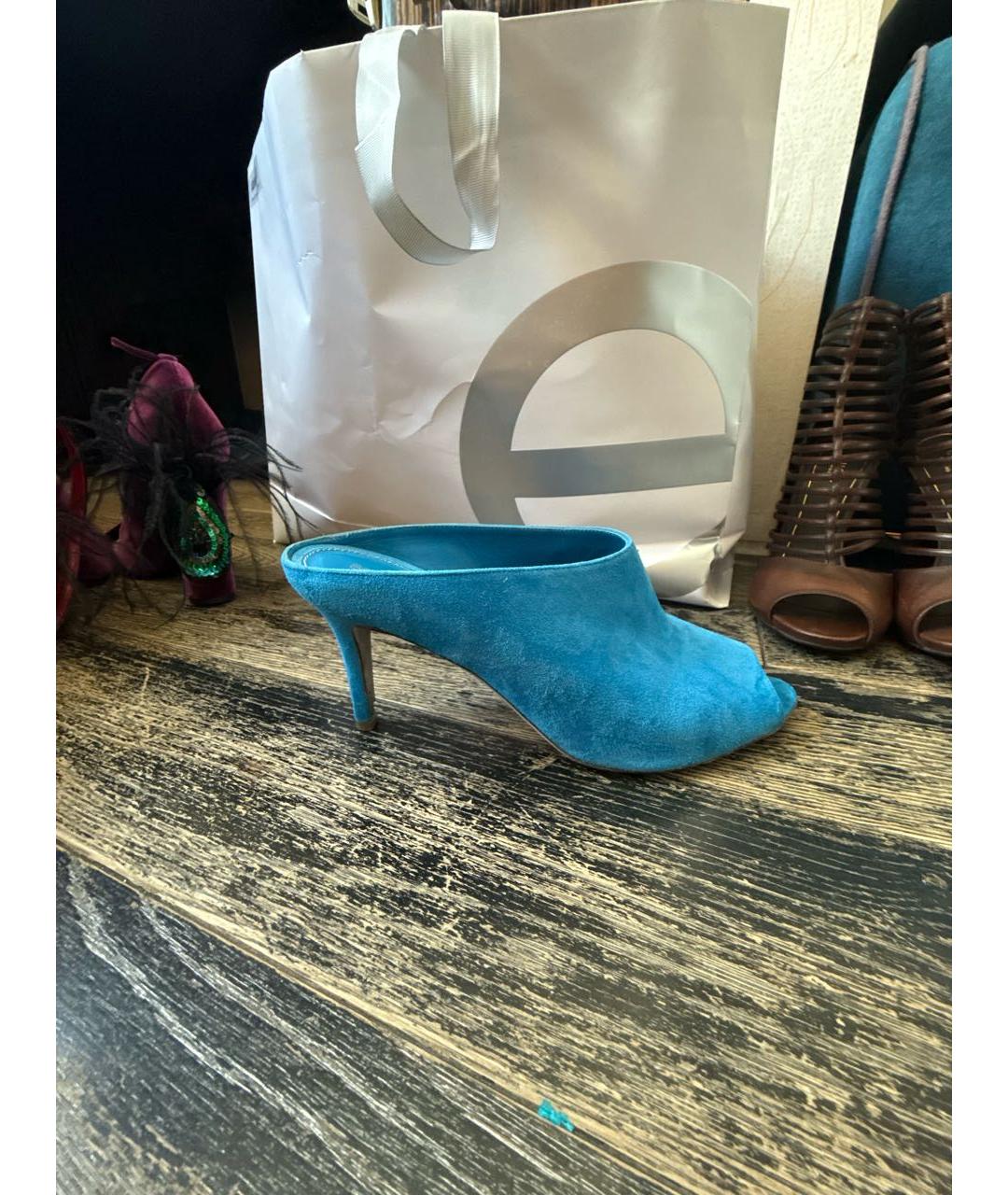 SERGIO ROSSI Голубые замшевые мюли, фото 6