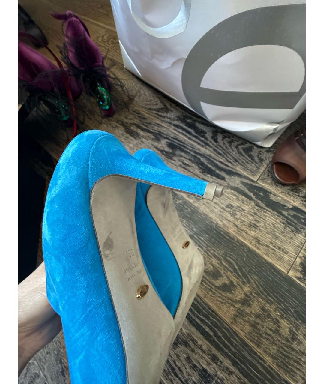 SERGIO ROSSI Голубые замшевые мюли, фото 5