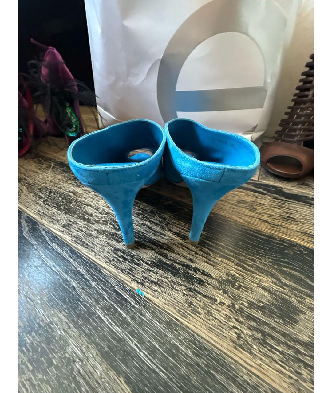 SERGIO ROSSI Голубые замшевые мюли, фото 4