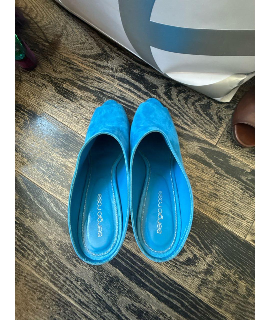SERGIO ROSSI Голубые замшевые мюли, фото 3