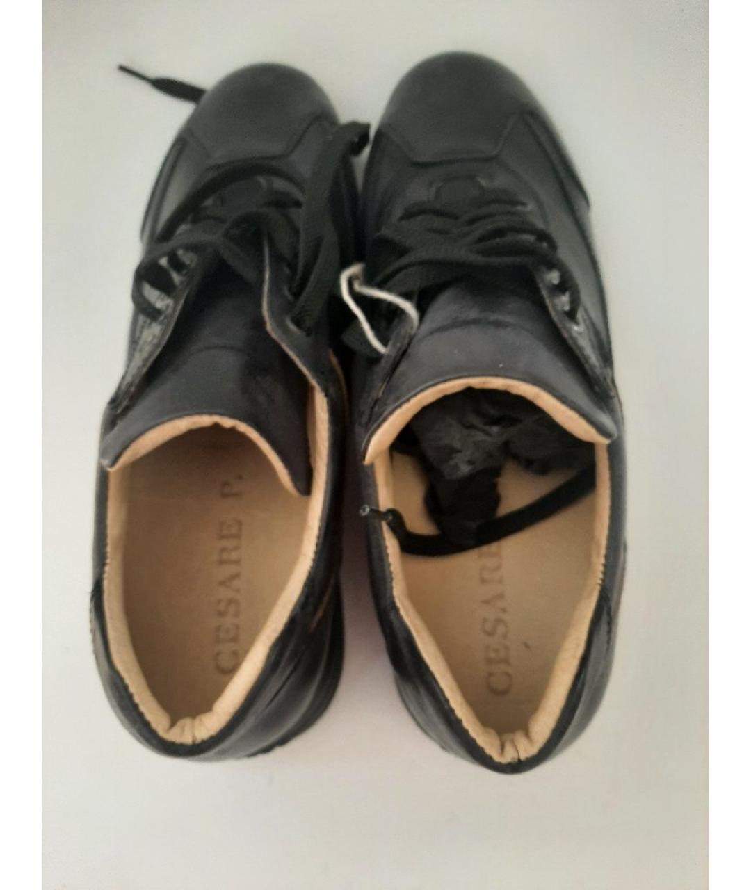 CESARE PACIOTTI Черные кожаные низкие кроссовки / кеды, фото 3